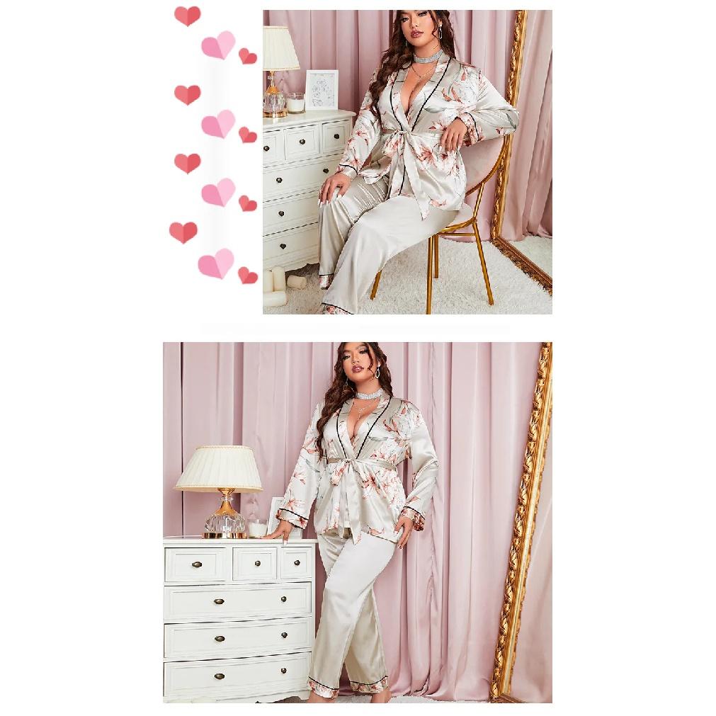 Women's Plus Size Pajama Set Silk Feel Satin Pajamas Kimono Loungewear Short Sleeve Pajama 2 Piece Sleeping Suits (Size for 1XL-5XL)