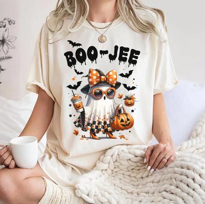 Хэллоуинская футболка Boo Jee Смешной Призрак Тыква Осенний Графический Топ