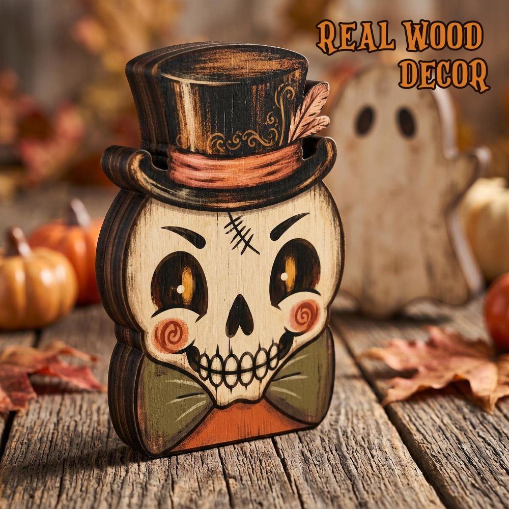 1/6 Pcs 10cm Halloween Tabletop Sign Plywood Halloween Tiered Tray Decor  Indoor