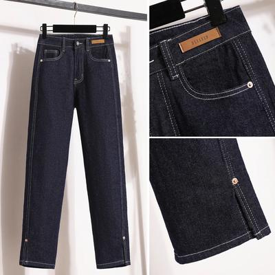 Осенне-зимние пуговицы свободного покроя, универсальные укороченные женские брюки, женские джинсы больших размеров, джинсовые брюки-карандаш, женские эластичные брюки с высокой талией