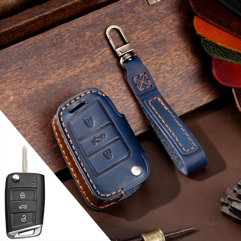 Роскошный кожаный чехол для автомобильных ключей HALLMO ручной работы для складных ключей Volkswagen