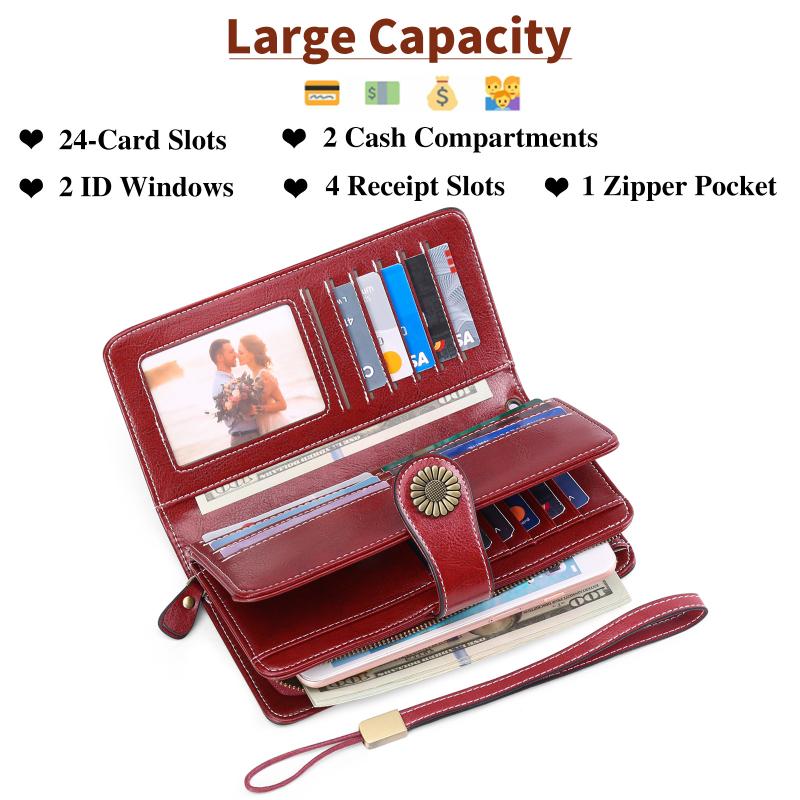 Модные полые длинные женские кошельки из натуральной кожи с RFID-замком, женский большой кошелек для монет, гладкая молния, женский браслет-клатч для подарков на день матери