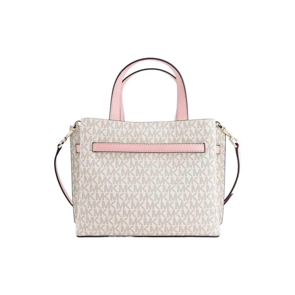 Michael Kors MK Emilia Монограмма Color Block Логотип Молния Квадратный Полиэстер Плечо Кроссбоди Сумка-тоут Маленькие Женские Сумки Розовый Белый 35H0GU5S1B-7183