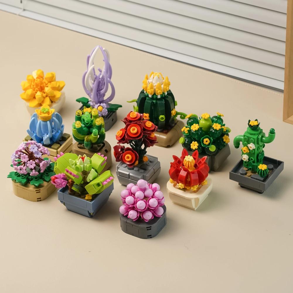 Succulent Plants Building Blocks Kit, Mini Potted Flower Bonsai Model, Simulation Cactus & Succulents Assembly Bricks 1168PCS