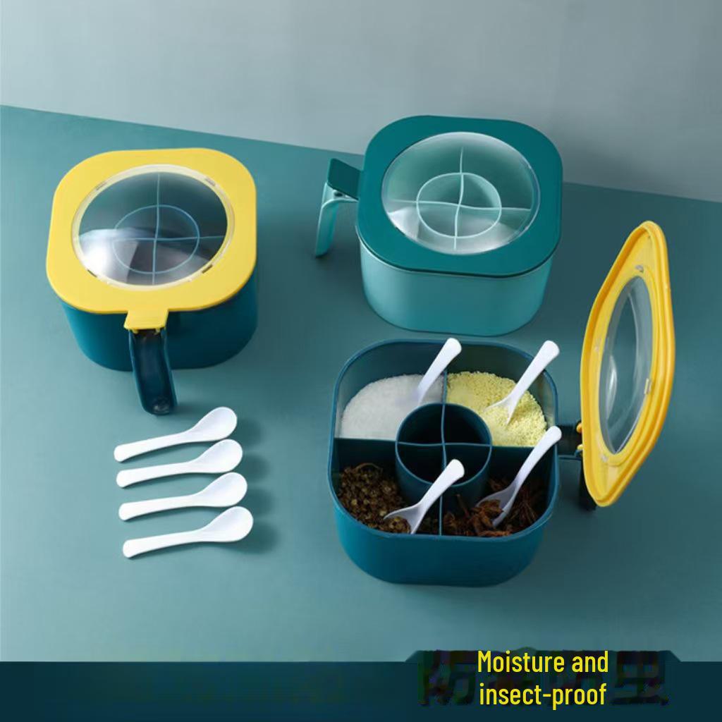 Влагостойкая четырехсекционная кухонная коробка для приправ с крышкой