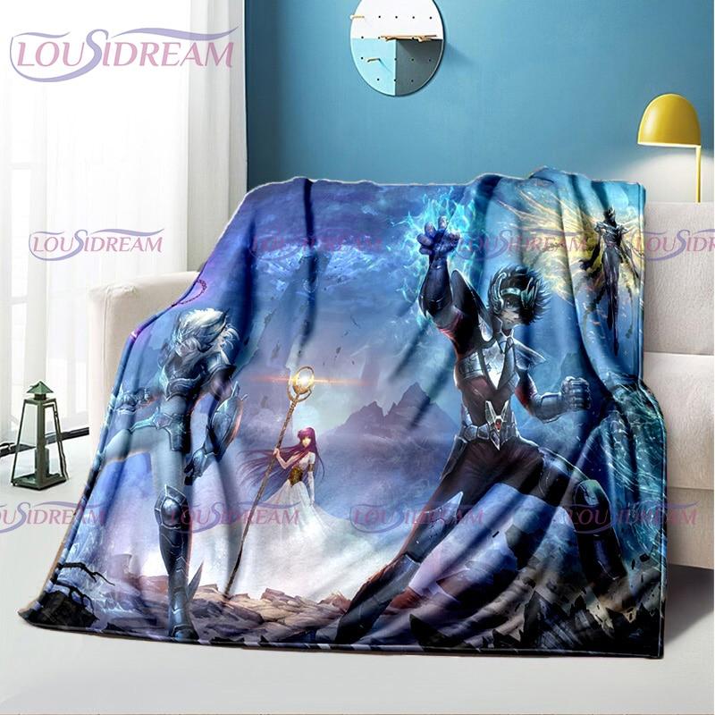 Одеяло с принтом аниме Saint Seiya, Мультяшное одеяло, мягкое и легкое фланелевое одеяло для дивана, детское постельное белье для гостиной