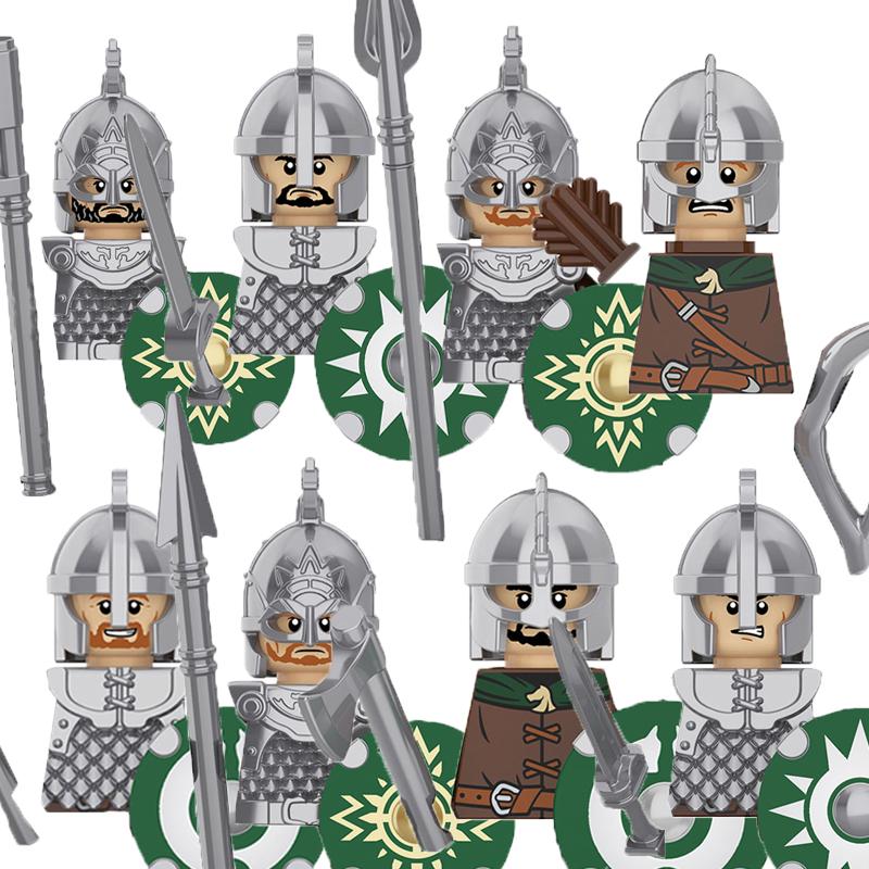 MOC Medieval Military Building Blocks Elven Warrior Orc Rohan Gondor Knight Character Set Animal Army Weapon Bow Crossbow Toy