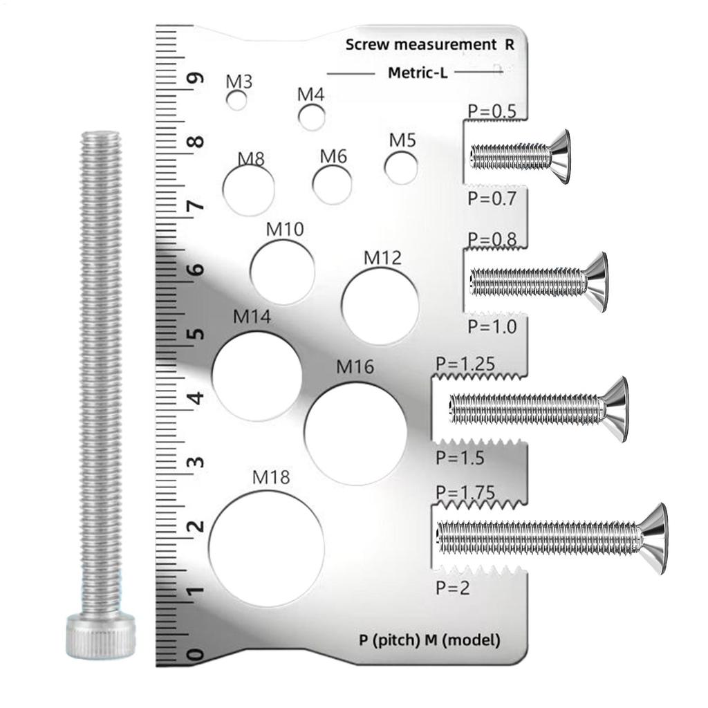 Thread Checker Bolt and Nut Gauge Stainless Steel Screw Sizing Tool for Woodworking Carpenters Engineers Construction Site