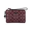 Coach Бордовый Signature Canvas Кошелек-клатч на молнии с подвеской-снежинкой и ремешком на запястье для повседневного и праздничного использования