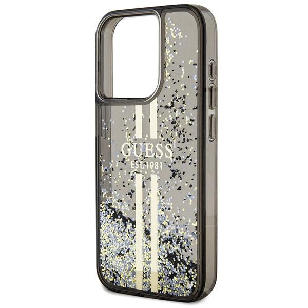 Guess Guhcp15Llfcsegk Iphone 15 Pro 6.1 Czarny/Black Hardcase Liquid Glitter Gold Stripes