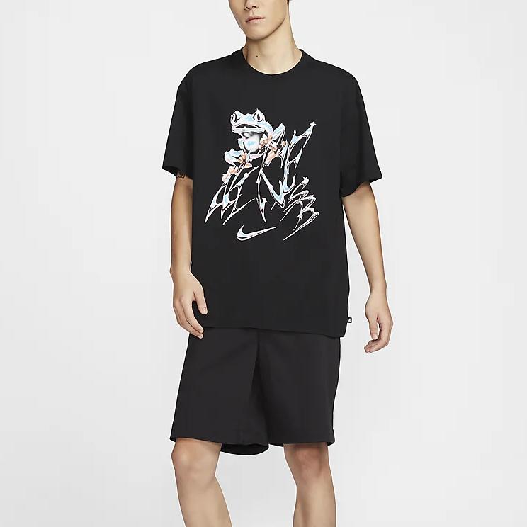 Nike Sb абстрактный принт дизайн удобный свободный крой круглый вырез короткий рукав футболка мужские топы черный FZ5286-010