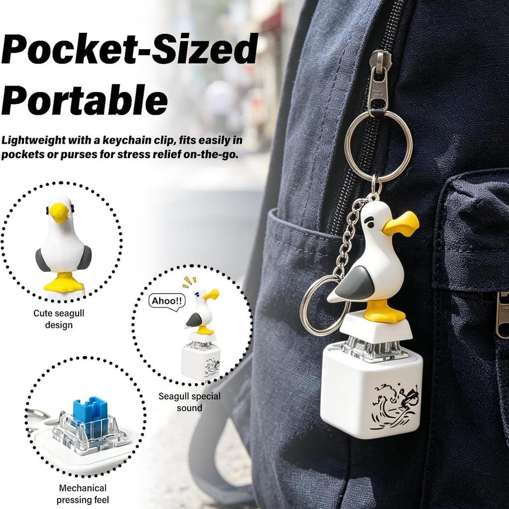 Creative Seagull Bird Keychain Luminous Sound Button Clicker Fidget Stress Relief Type-C Rechargeable Gift