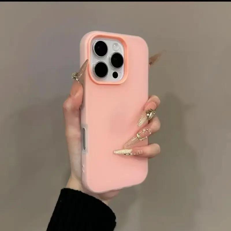 2-в-1 Роскошный матовый чехол-желе конфетного цвета для iPhone 16 15 14 13 12 Pro Max 15 16 Plus Ударопрочный с покрытием Soft Touch