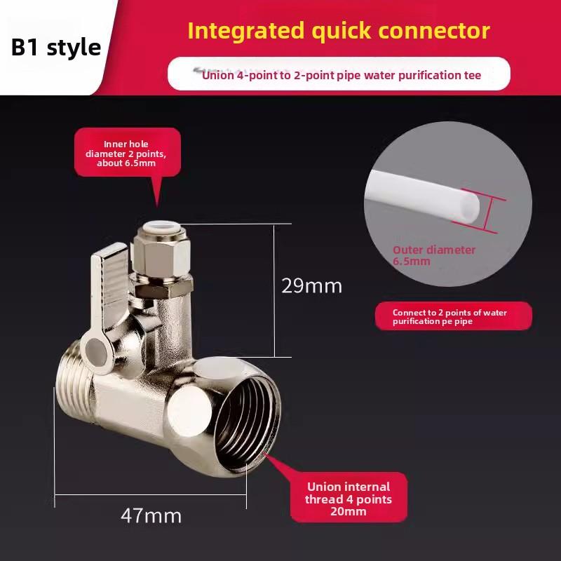 1PC RO Feed Water Adapter 1/2" to 1/4" With Shut-Off Ball Valve Faucet Tap Feed Reverse Osmosis Tee B Cold Hot Water Tube