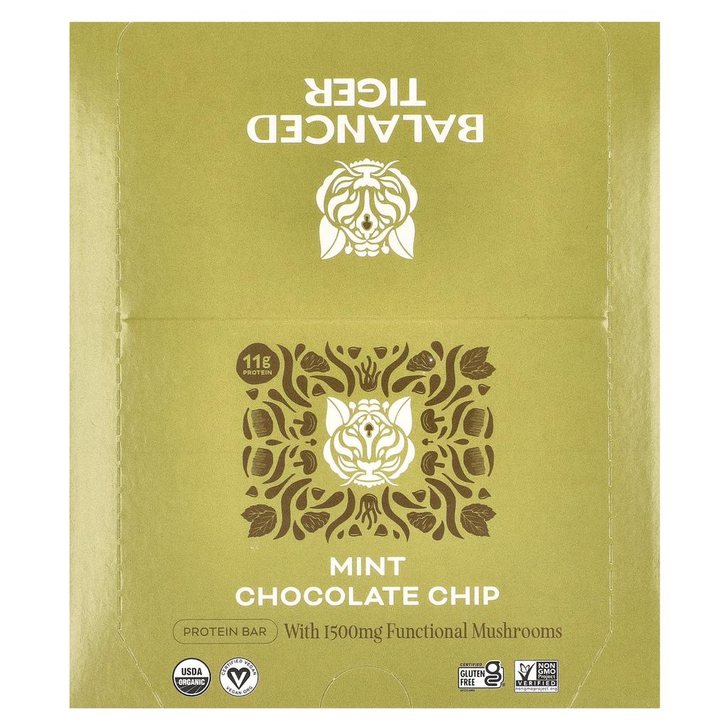 Balanced Tiger Protein Bar, Mint Chocolate Chip, 12 Bars, 1.55 Oz (44 G) Each
