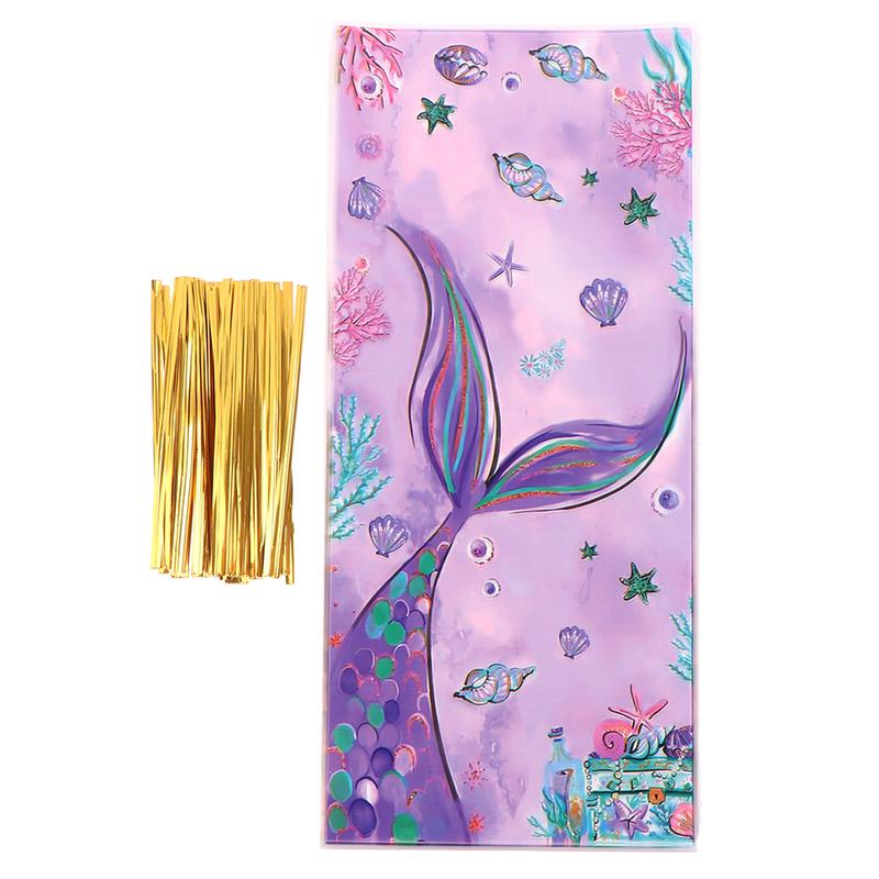 50Pcs Mermaid Party Candy Bags Biscuit Packing Bag Mermaid Birthday Gift Bag