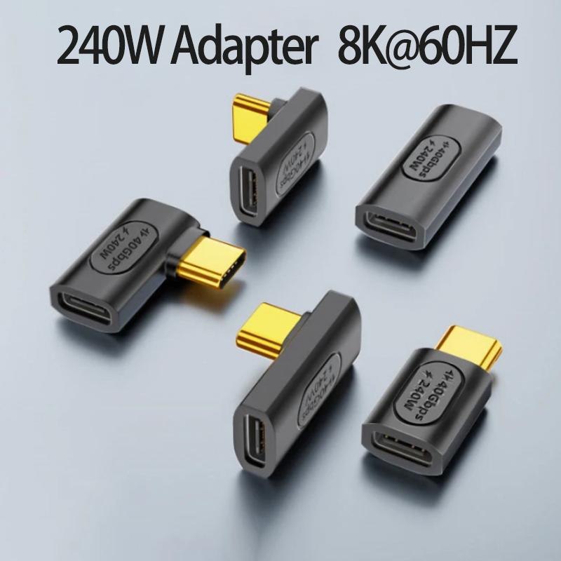 1 шт. USB 4.0 PD 240 Вт 8K 60 Гц Разъем-адаптер для зарядки Macbook 40 Гбит/с Высокоскоростной USB C OTG Прямой угол U-образной формы Male to Female