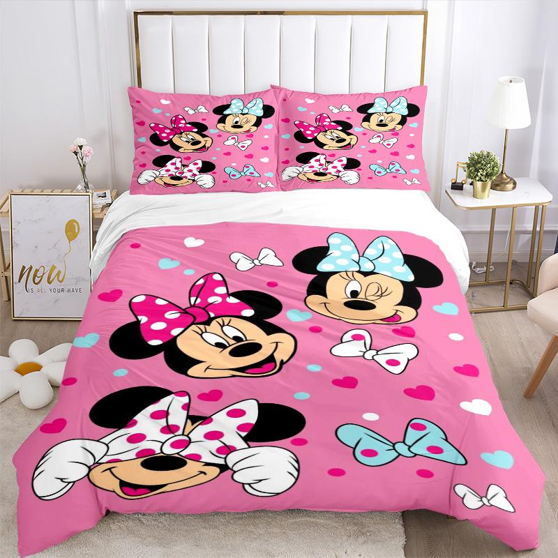 Minnie Mouse Hearts Bow Print 3Pcs Bedding Setduvet Cover With 2 Bedropillowcase Home Birthday Gift