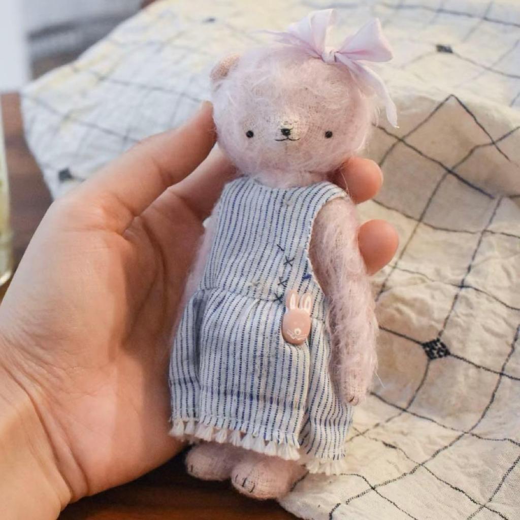 [USED] Overseas Artist Plush Toy Teddy Bear Gentle Pale Pink Bear Handmade