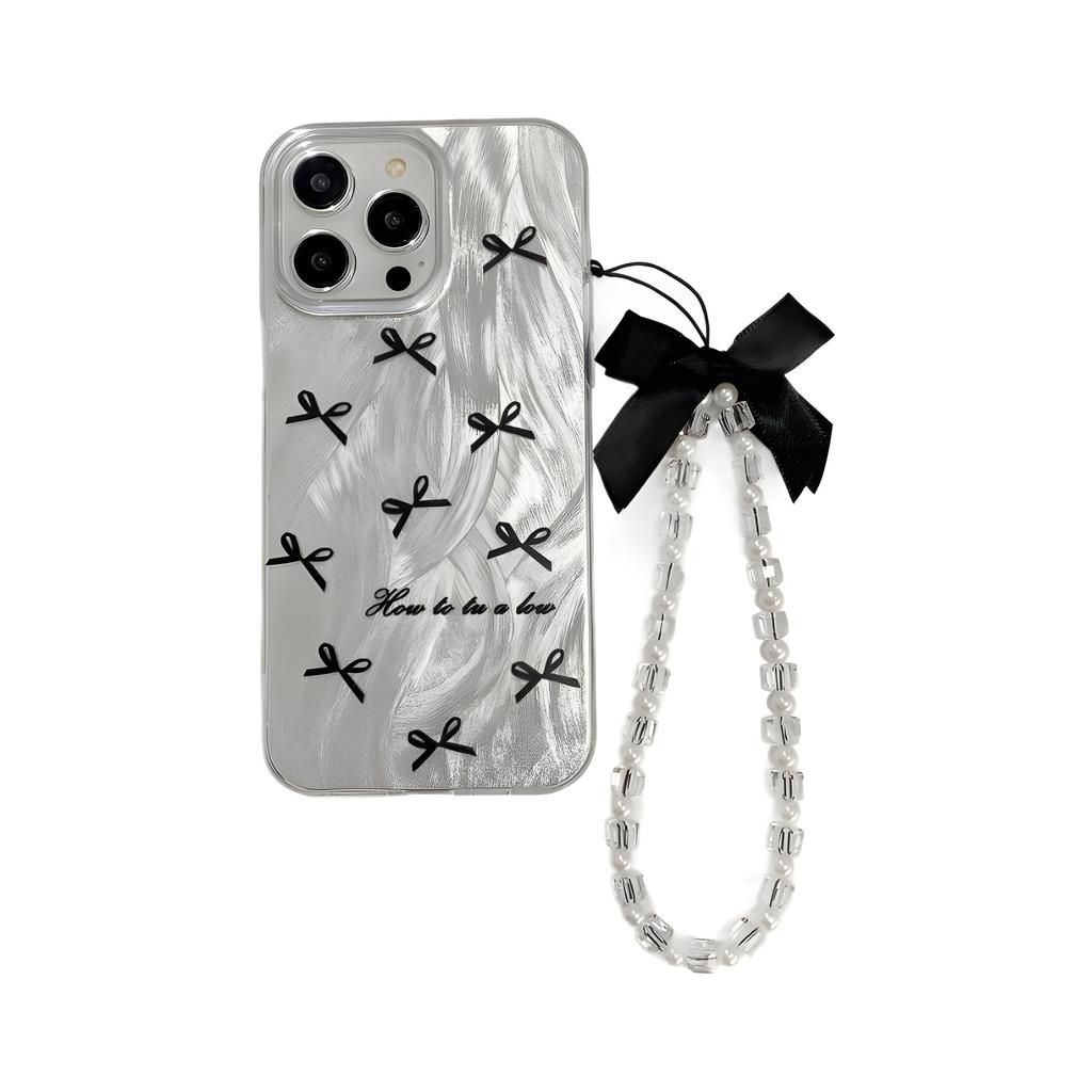 Suitable for Apple 15pro Bracelet Bow Protective Cover for IPhone 11 Laser 14 Feather Yarn Mobile Phone Case 16