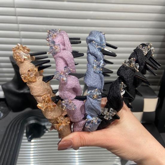 Женская повязка на голову, блестящие стразы, яркий цвет, тканевая обертка, обруч для волос, противоскользящие зубчики, аксессуары для волос