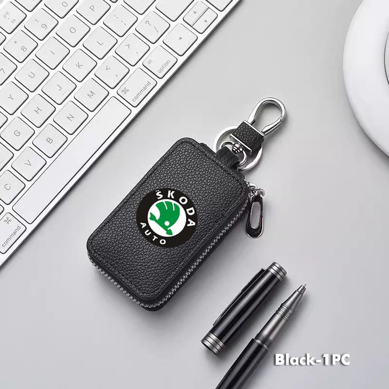 WFDZ5 Car Key Protector Bag Key Holder Mini Auto Key Case Wallet Zipper Bag Keychain For Skoda S Kodiaq Octavia 2 3 Yeti Karoq Rapid