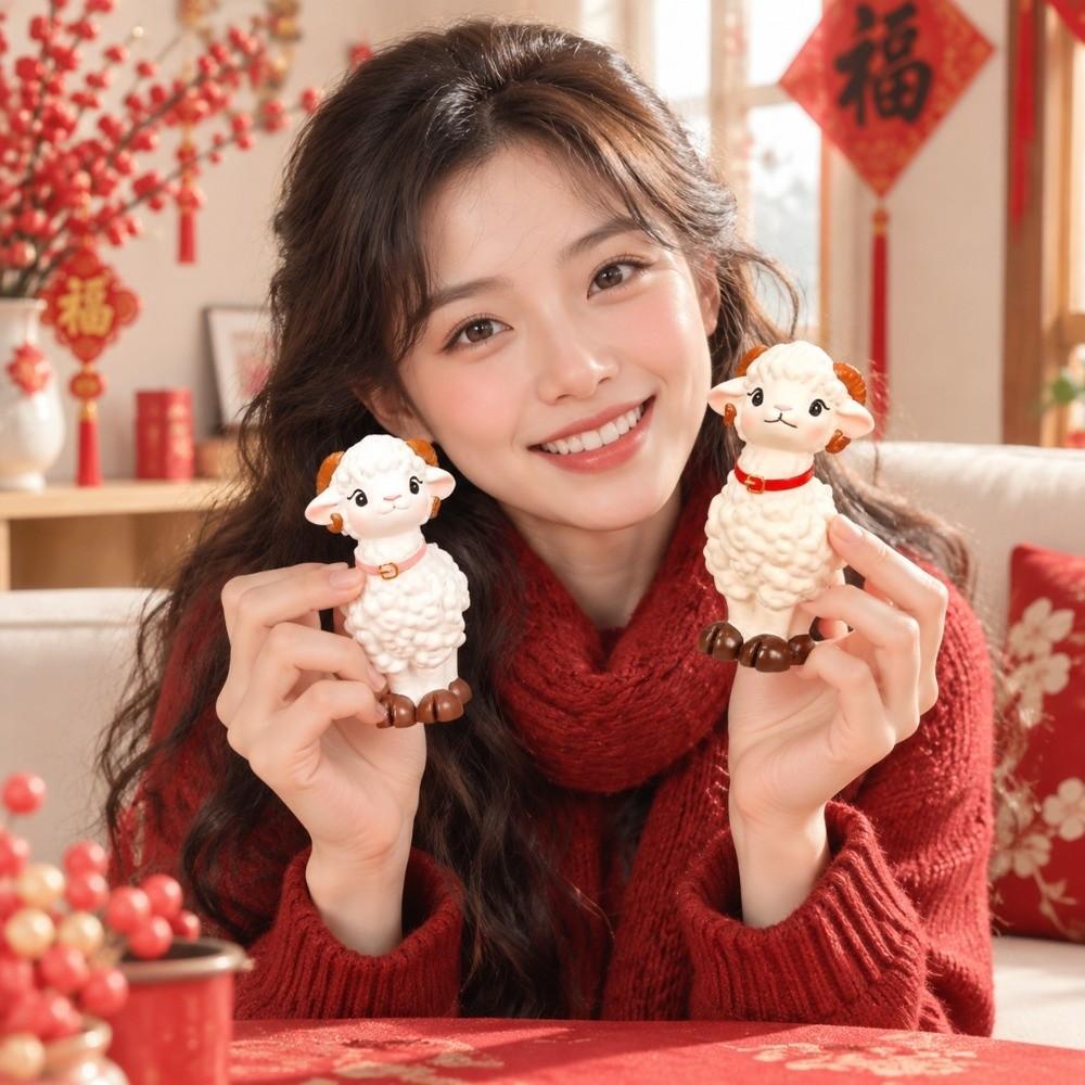 Handmade Mini Sheep Statue Cartoon Sheep Ornament Durable Resin Sheep Figurine Car Decoration