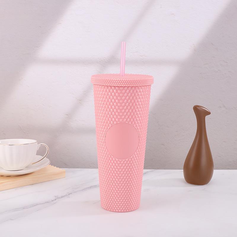 Двухслойная красивая чашка для чая с молоком и соломой, многоцветная пластиковая чашка большой емкости, уличная портативная удобная чашка, чашка из дуриана