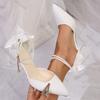 Модные туфли-лодочки на высоком каблуке с острым носком и жемчужным ремешком на щиколотке, женские, белые, атласные, с бантом, для банкета, вечеринки, элегантные туфли-лодочки на шпильке