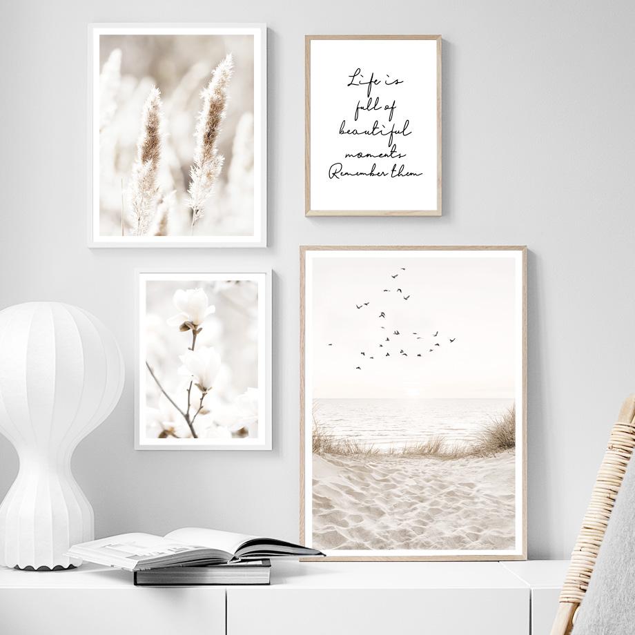 Пляжная прогулка для девочек, весенний цветок, одуванчик, тростниковые птицы, плакат на скандинавскую тему, настенный художественный принт, холст, картина, Декор, картинки для гостиной