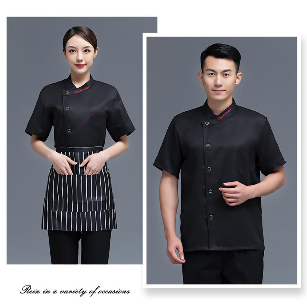 Поварской китель с коротким рукавом, с надписью, униформа повара, пуговицы, плиссированный костюм, кейтеринг, модные кухонные принадлежности для кофейни