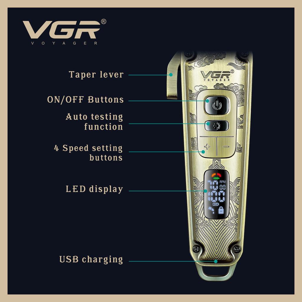VGR V-005 Металлическая машинка для стрижки волос Ретро Электрическая машинка для стрижки Резная машинка для стрижки волос Машина для стрижки волос Беспроводная машинка для стрижки Цифровой дисплей Машинка для стрижки волос Машинка для стрижки с масляной головкой