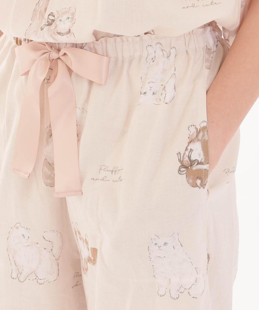 Пижамный комплект из двух сеток с оборками Cat бежевый [Narue], пижамы, женские,