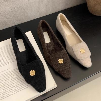 Туфли Mao Mao для женщин, которые можно носить зимой, новые французские вечерние туфли-ботинки для пригородных поездок с острым носком, женские теплые туфли из хлопка на плоской подошве