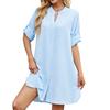Женские весенние и летние новые однотонные свободные платья-рубашки с рукавами средней длины и застежкой на пуговицы для женщин