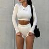 Женский спортивный костюм для йоги и тренажерного зала, укороченные топы с длинными рукавами, шорты, комплект одежды для отдыха, 2 шт.