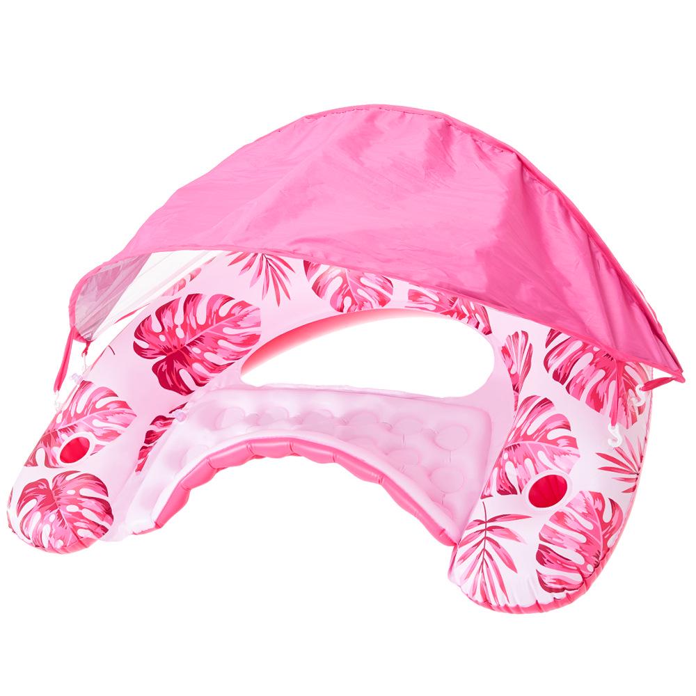 Плавательный круг со спинкой в виде фламинго с пайетками большого размера, с подстаканником и ручками