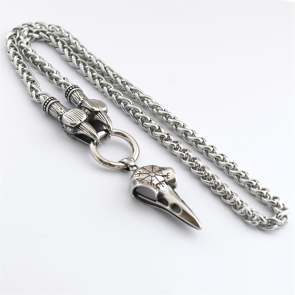 1 шт., ожерелье-цепочка с головой вороны викингов и дракона-подвеска с черепом из скандинавской мифологии и компасом викингов-мужские ювелирные изделия-амулеты