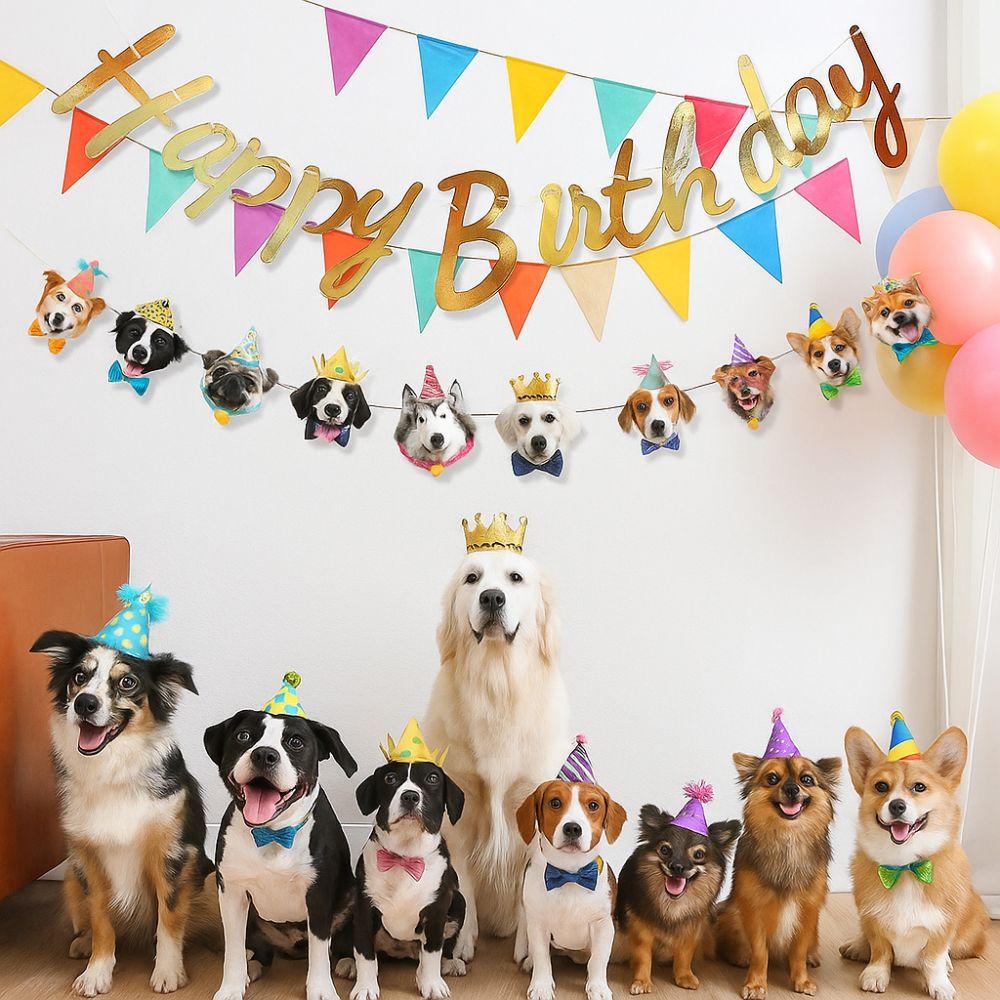 Cute Animal Happy Birthday Banner Paper Cat Garland Creative Pet Theme Banner Kids Theme Party