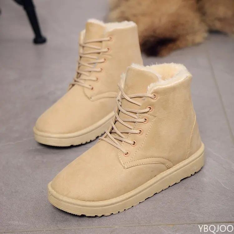 Новые женские зимние ботинки для снега, женские теплые ботинки на шнуровке, на платформе, с мехом, большие размеры, плоские туфли, нескользящие ботильоны, ботинки Zapatos Botas