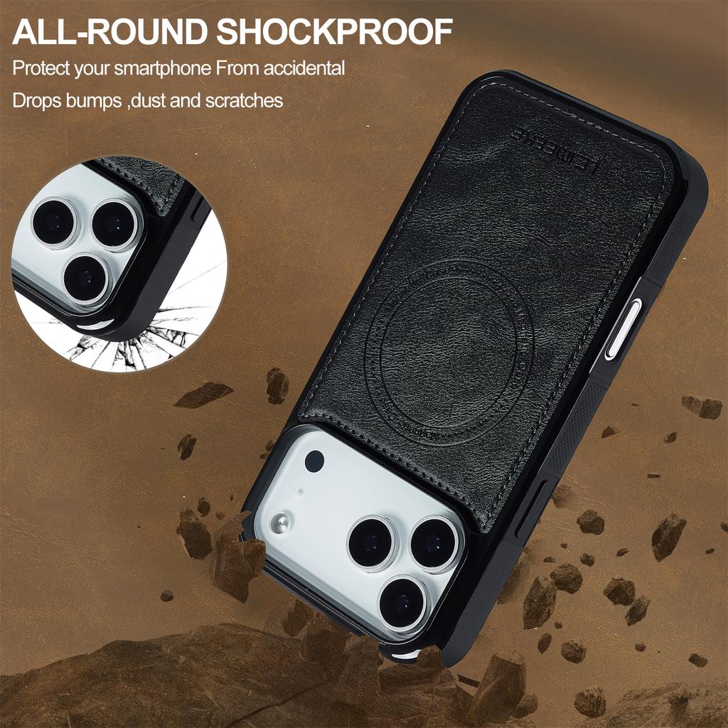 LC.IMEEKE For iPhone 17 Pro Max Magnetic Case Compatible with MagSafe Leather + TPU Back Cover