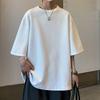 Вафельная футболка с коротким рукавом Мужская Летняя в стиле Харадзюку Рукав до локтя Рукав пять точек Гонконгский стиль Белая футболка