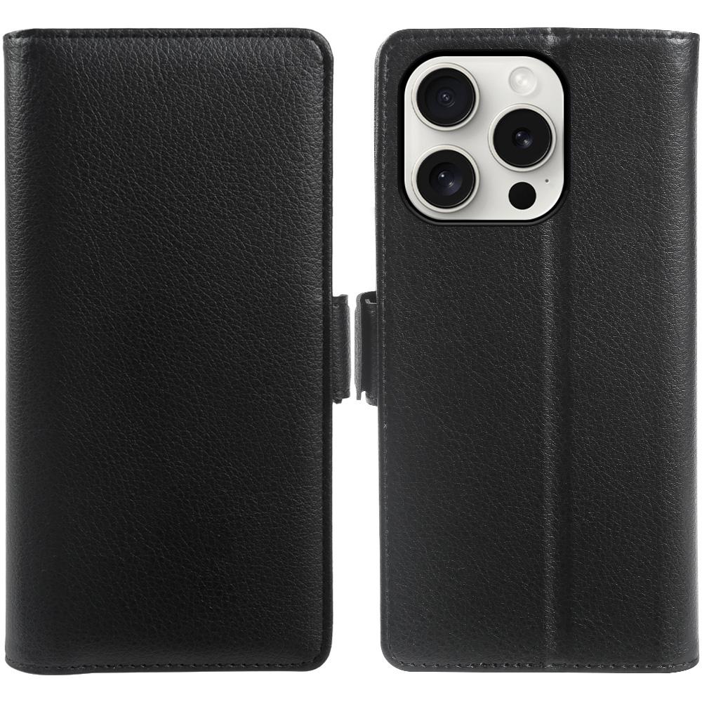 For iPhone 14 Pro Max Wallet Case with Dual Magnetic Clasp Litchi Textured Leather Flip Stand Phone Cover