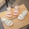 Girls Princess Shoes Pleated Ins Trendy Kids Sandals Beads Sweet Soft Sole 2025 Summer New Children Beach Shoes Open Toes Cute