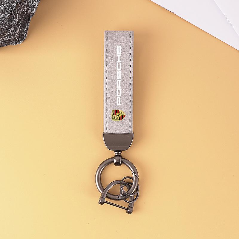 Car Logo Leather Key Ring Gift Pendant Accessory Man Suede Keychain For Porsche Boxster Cayman Cayenne 911 Macan Panamera Taycan PS4