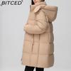 BITCED Fashionable Mid-Length Cotton Coat for Women Trendy Casual Warm-Weather Jacket with Detachable Hood