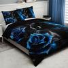 3Pcs 3D Black Cat Blue Rose Bedding Set, Floral Animal Duvet Cover Set (1 Duvet Cover + 2 Pillowcases, No Inserts)