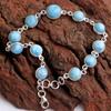 Sterling Silver Larimar Bracelet Sky Blue Color 8" Round Cabochon Shape Natural Larimar Link Bracelet