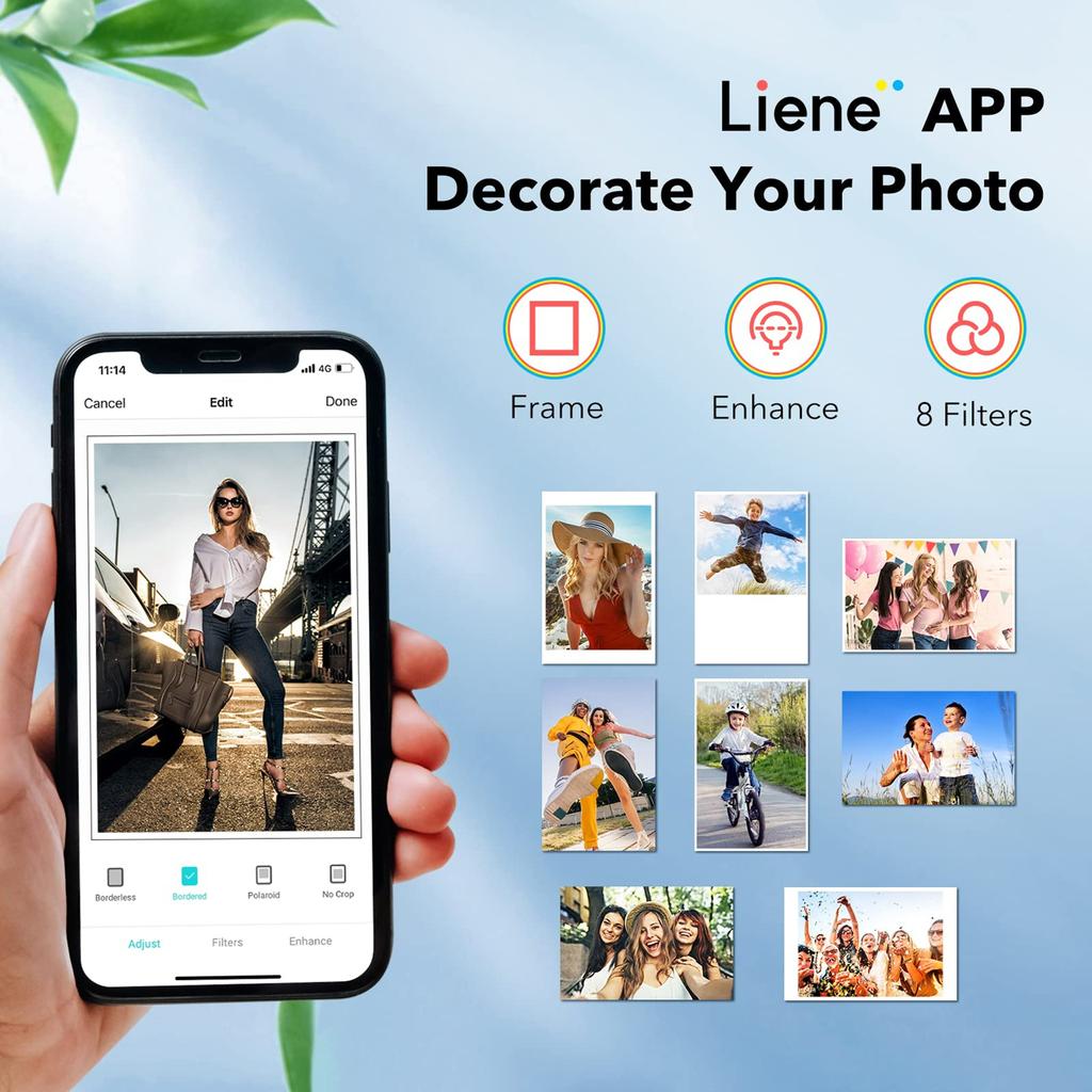 Liene Kiwi 2x3-дюймовый мини-фотопринтер, беспроводной смартфон, принтер мгновенного изображения с 5 ZINK