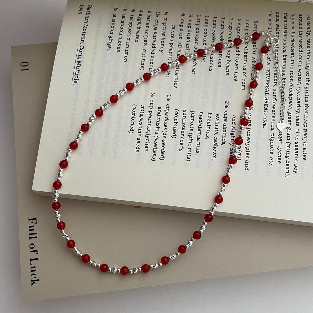 Ticky Корейское Высококачественное Серебро S925 Красный Агат Ожерелье для Женщин - Простое, Элегантное Рождественское и Новогоднее Подарок